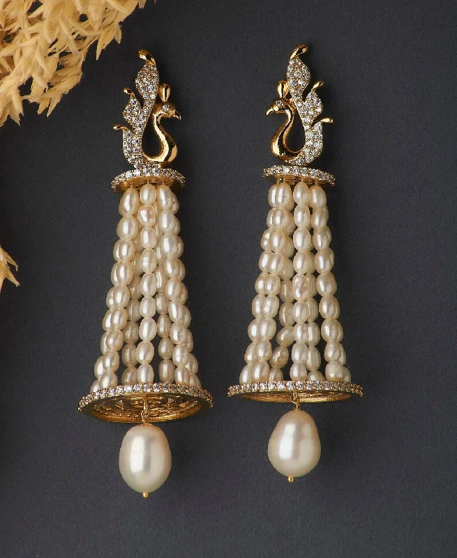 Custom Earrings For Holiday Gifts-Gorgeous Golden Peacock Pearl Hanging Earring