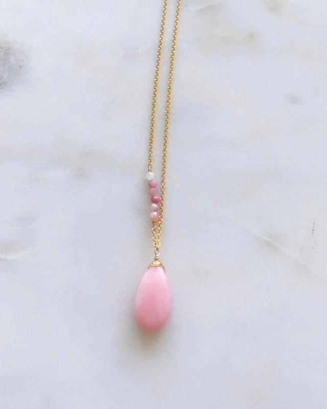 Gold Choker Necklace For Special Occasions-Pink Opal One Line Necklace