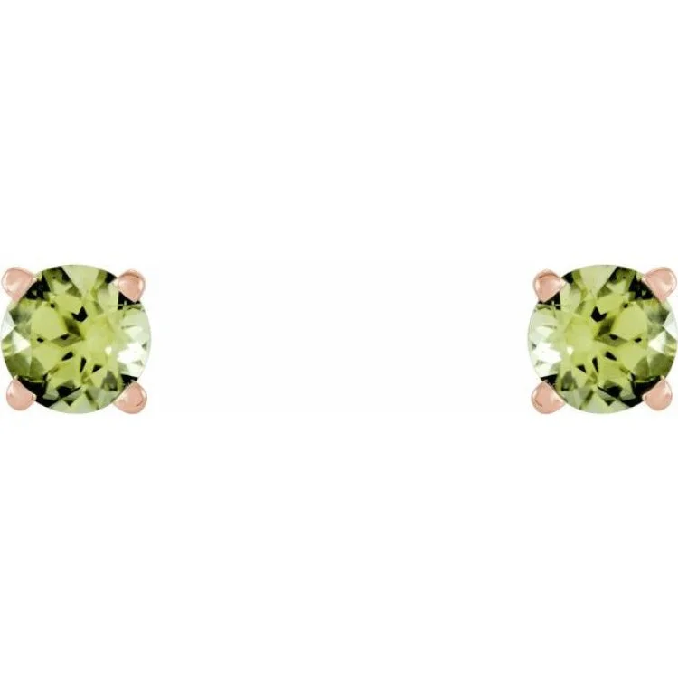 Personalized Heart Earrings For Special Gifts-14K Rose 4 mm Natural Peridot Stud Earrings