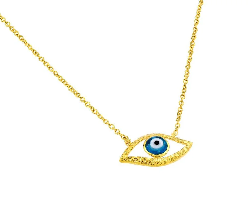 Custom Gold Bar Necklace For Personalized Jewelry-Silver 925 Gold Plated Blue Evil Eye Iris Pendant Necklace - BGP00842GP