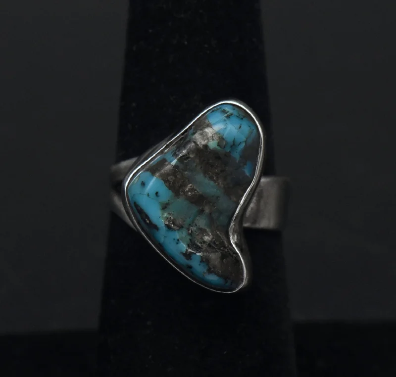 Classic Gemstone Rings For Special Moments-Vintage Handmade Sterling Silver Turquoise Ring - Size 6.25