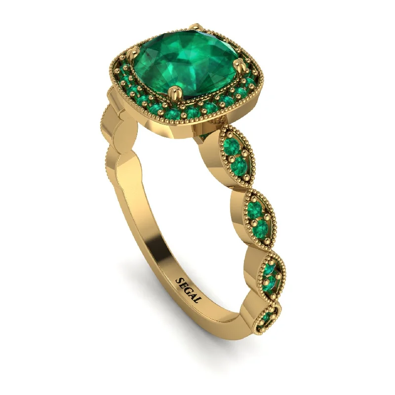 Unique Sapphire Rings For Wedding Day-Vintage Inspired Emerald Halo Ring - Frances No. 19