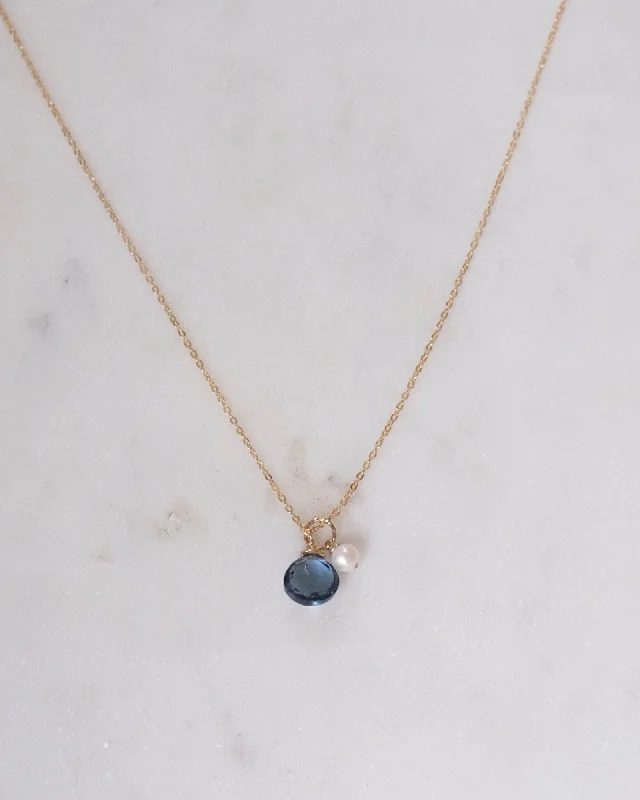 Elegant Gold Necklace For Special Occasions-London blue topaz pearl Necklace