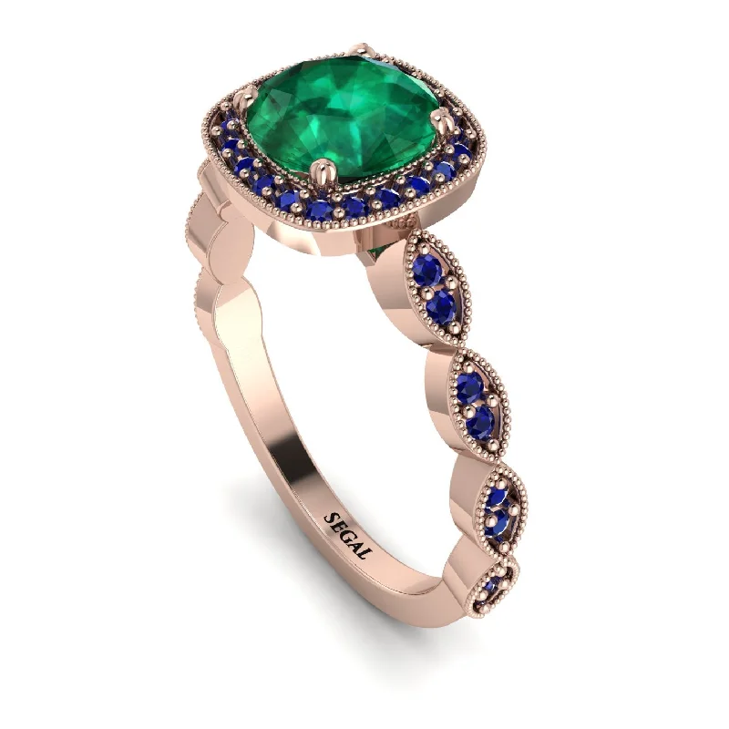 Classic Gold Wedding Rings For Timeless Style-Vintage Inspired Emerald Halo Ring - Frances No. 65