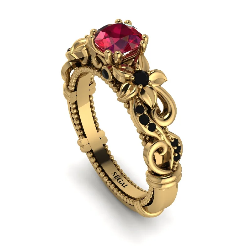 Classic Wedding Rings For Modern Brides-Vintage Flower Openwork Gold Ruby Engagement Ring - Ann No. 40