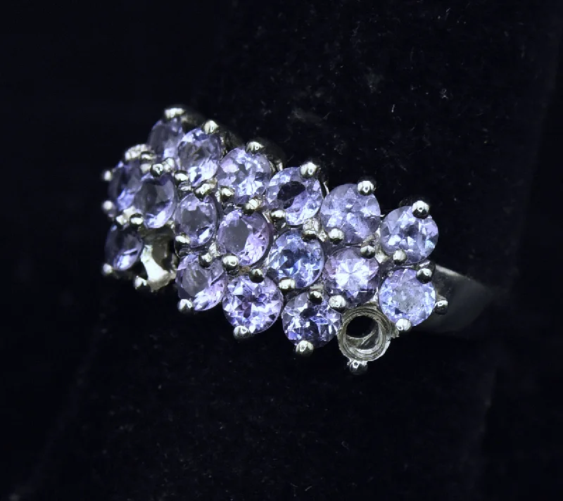 Elegant Engagement Rings With Colored Gemstones-Clyde Duneier - Vintage 10K White Gold Tanzanite Ring - Size 8.75 MISSING STONES