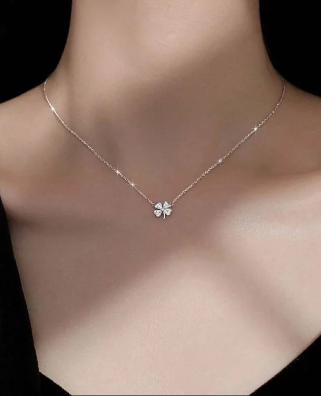 Personalized Name Pendant Necklace For Brides-Beautiful Silver Rhinestone Shamrock Necklace