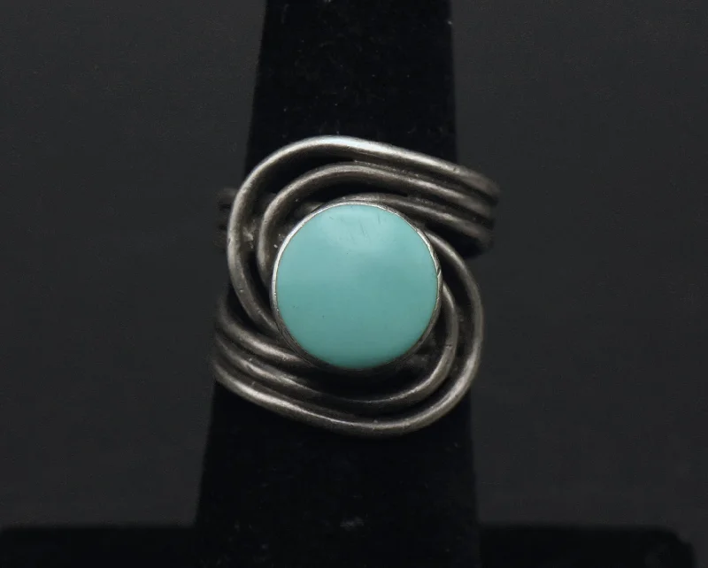 Unique Rose Gold Wedding Bands For Bridesmaids-Vintage Sterling Silver Faux Turquoise Ring - Size 5.5