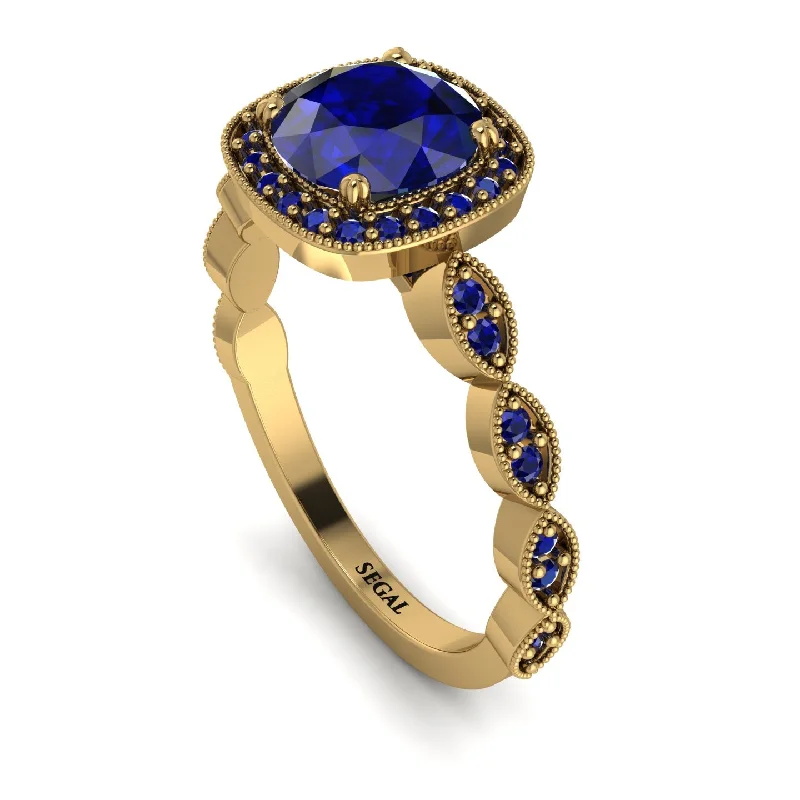 Classic Diamond Rings For Engagement Gifts-Vintage Inspired Sapphire Halo Ring - Frances No. 73