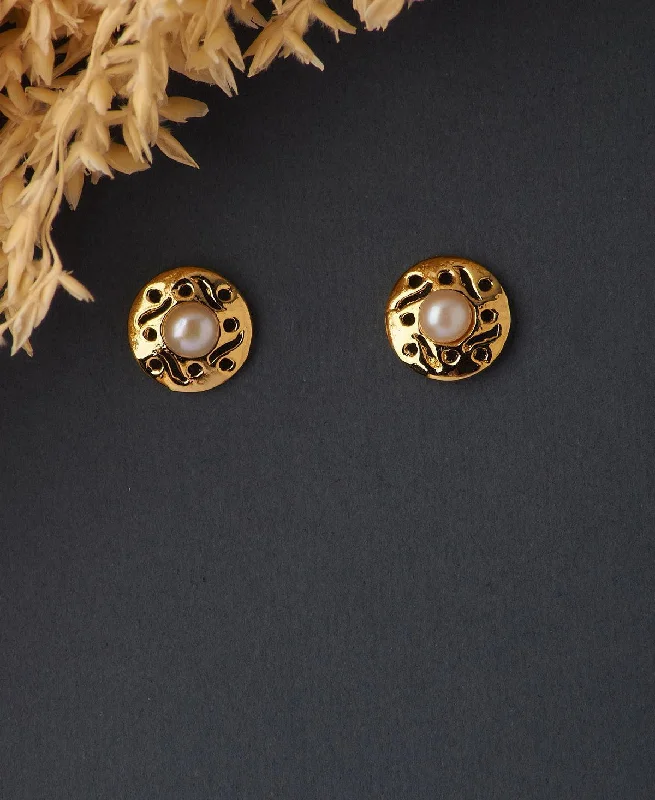 Gold Earrings With Natural Stones For Summer-Classic Pearl Stud Earring