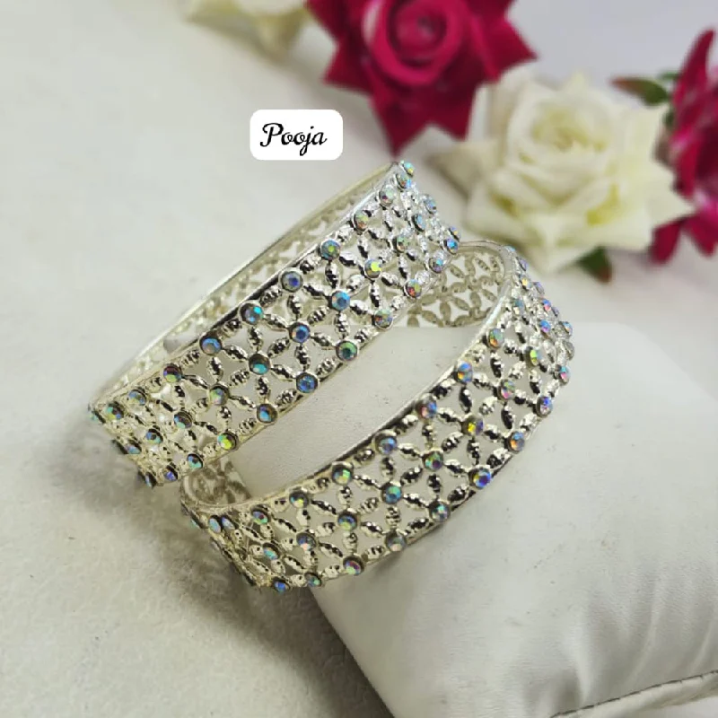 Trendy Wedding Bangles With Custom Designs For Brides-Pooja Bangles Silver Plated  Bangle Set