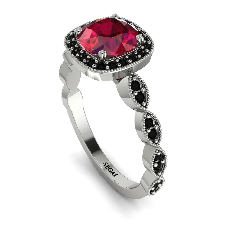 Classic Wedding Rings For Elegant Bridesmaids-Vintage Inspired Ruby Halo Ring - Frances No. 42