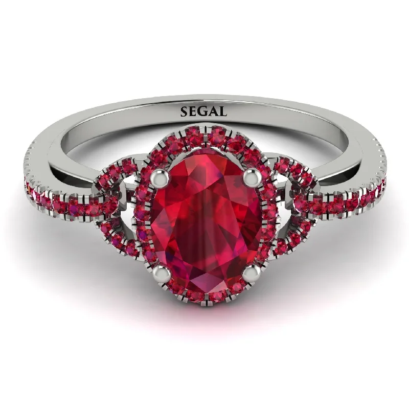 Simple Gemstone Wedding Bands For Couples-Timeless Beauty Oval Ruby Engagement Ring - Judy No. 57