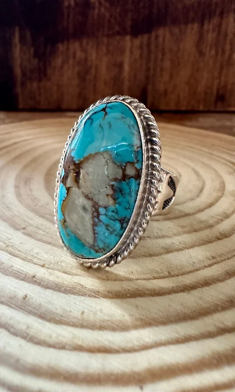 Simple Titanium Rings For Bridesmaids-ALVERY SMITH Handmade Sterling Silver and Turquoise Ring • Size 10 1/2