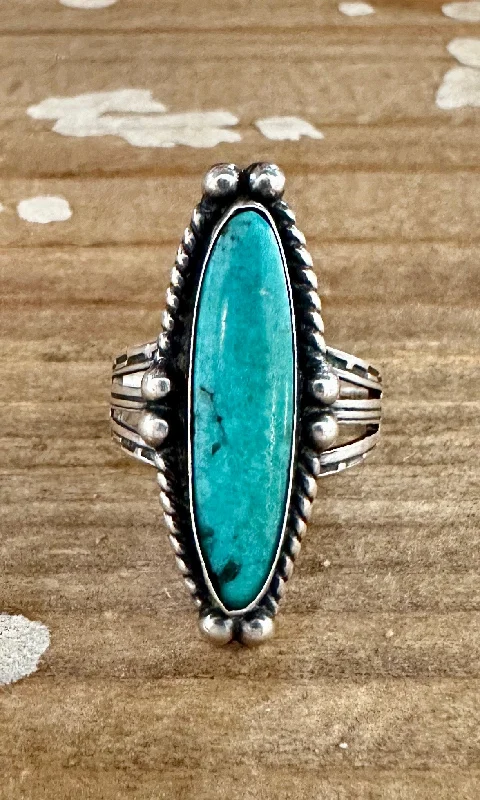 Unique Gemstone Engagement Rings For Bridesmaids-ARCHER'S LOVE Vintage Handmade Ring Sterling Silver, Turquoise • Size 6 1/4