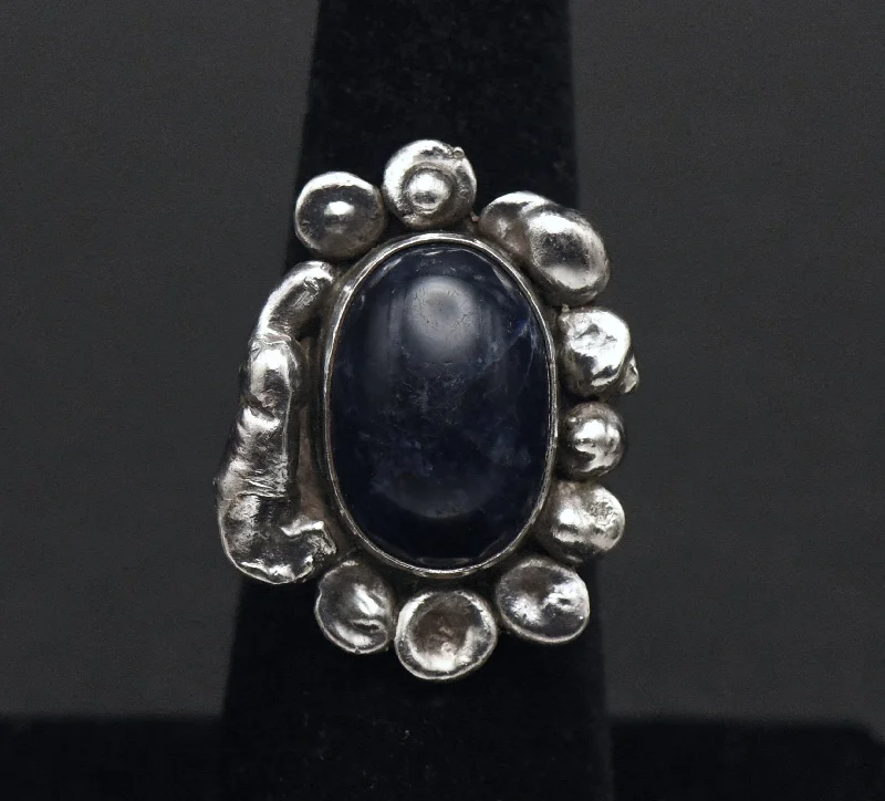 Sparkling Gemstone Wedding Bands For Bridesmaids-Vintage Sterling Silver Sodalite Ring - Size 5.75