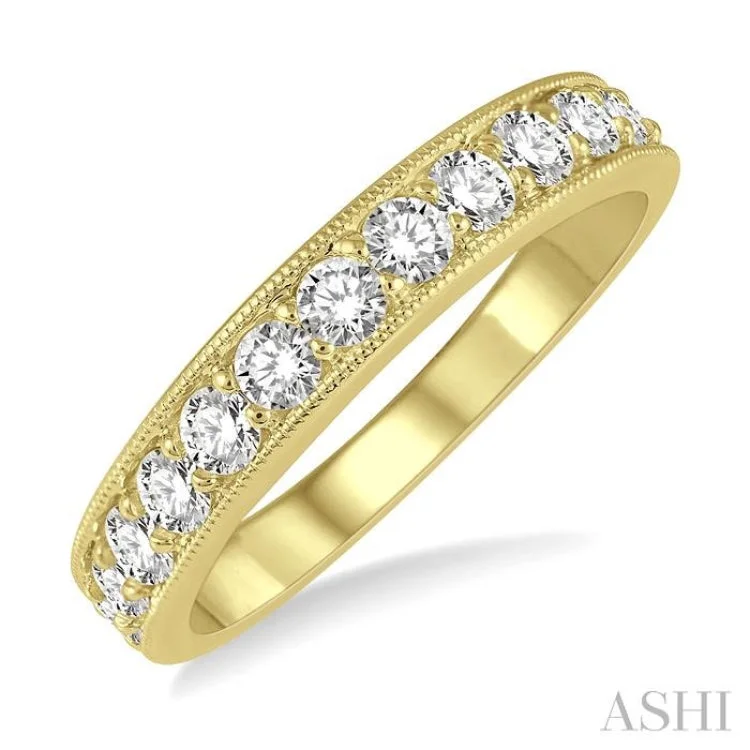 Elegant Gold Rings For Classic Brides-3/4 ctw Round Cut Diamond Wedding Band in 14K Yellow Gold