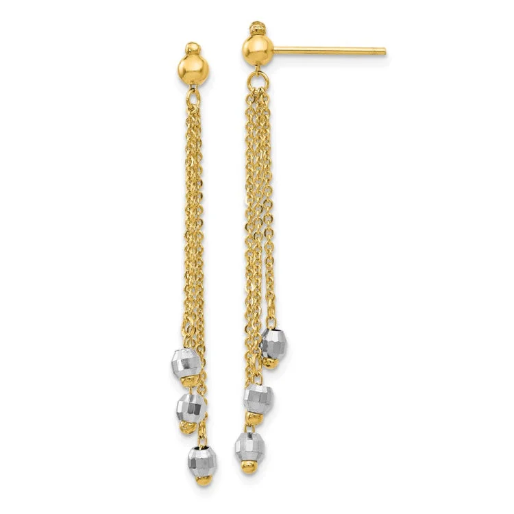 Elegant Drop Earrings For Wedding Guests-14K Two-tone Cable Chain Faceted Bead Earrings