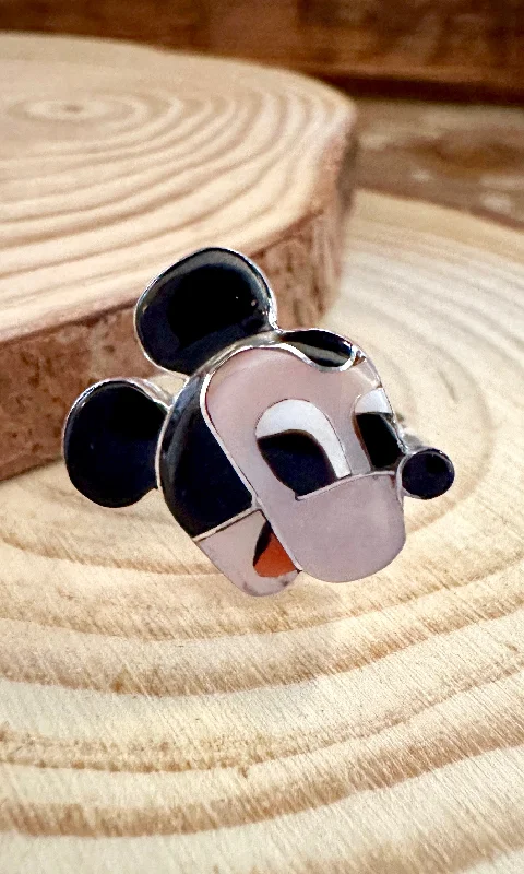 Luxury Engagement Rings For Modern Brides-MICKEY MOUSE Paula Leekity Zuni Toons Sterling Silver Muli-Stone Inlay Ring • Sizes 7 1/4