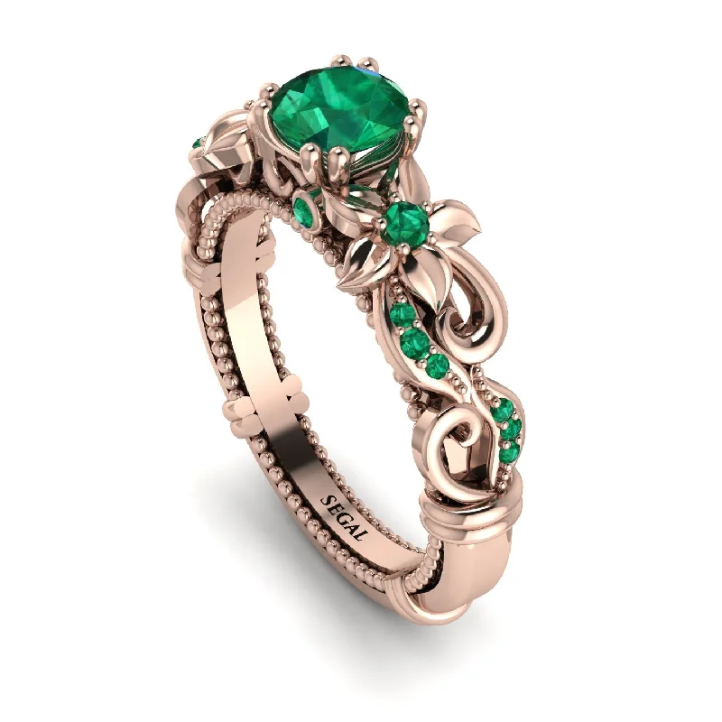 Simple Titanium Wedding Rings For Special Moments-Vintage Flower Openwork Gold Emerald Engagement Ring - Ann No. 20