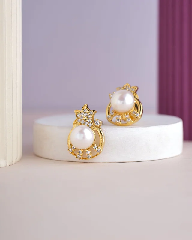 Dainty Gold Earrings For Everyday Use-Beautiful Stud Pearl Earring