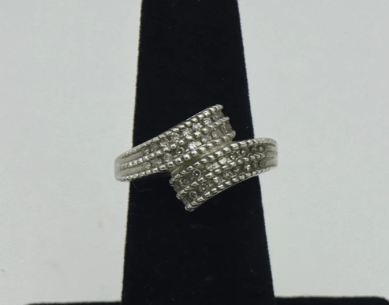 Sparkling Diamond Rings For Wedding Day-Vintage Diamonds Sterling Silver Bypass Ring - Size 5