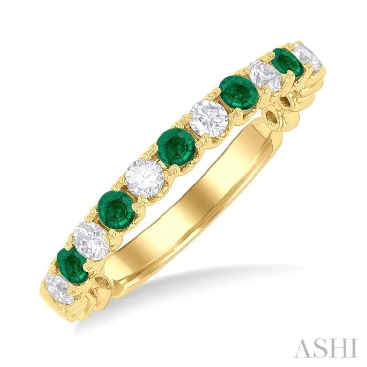 Elegant Wedding Rings For Custom Designs-1/4 ctw Round Cut 2.25MM Emerald and Diamond Precious Wedding Band in 14K Yellow Gold