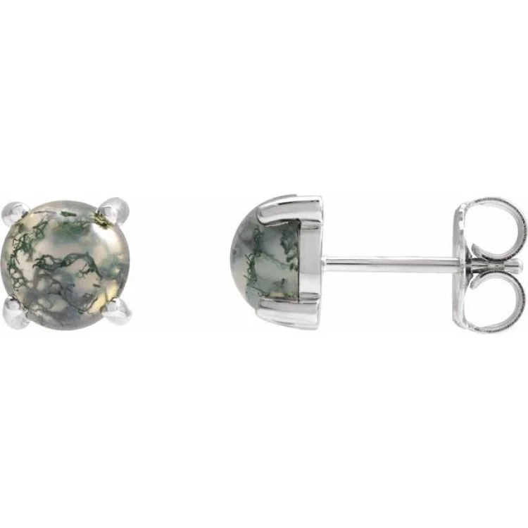 Large Pearl Earrings For Bridesmaids-Sterling Silver Natural Moss Agate Earrings