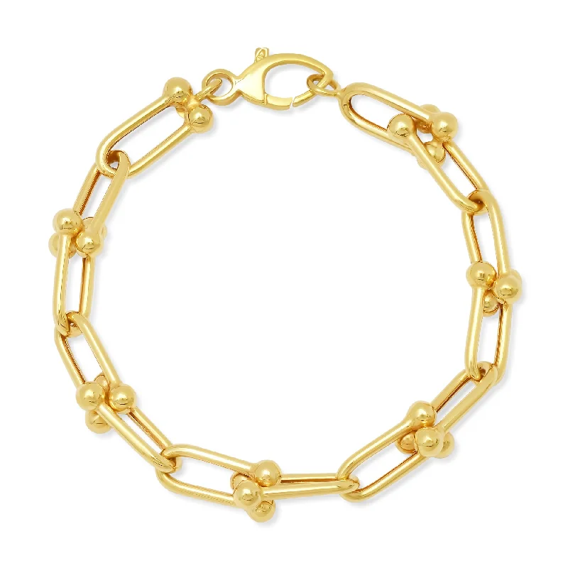 Custom Charm Bracelets For Birthdays-BALL LINK BRACELET, 14kt GOLD