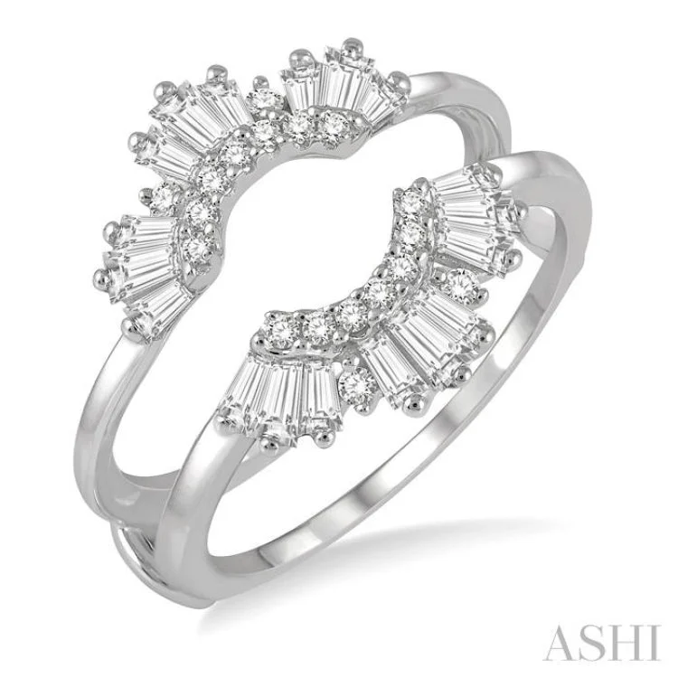 Trendy Wedding Bands For Modern Brides-5/8 ctw Arched Baguette and Round Cut Diamond Insert Ring in 14K White Gold