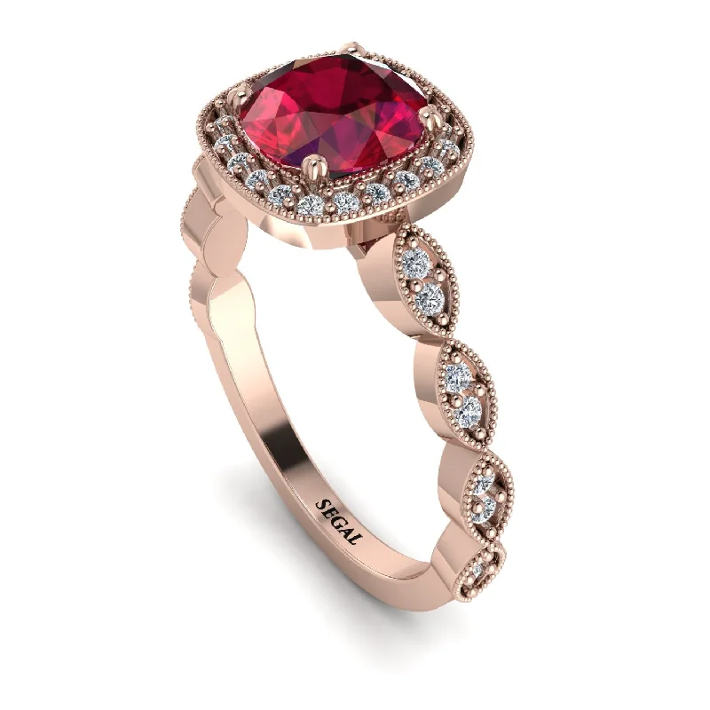 Elegant Stacking Rings For Casual Wear-Vintage Inspired Ruby Halo Ring - Frances No. 11