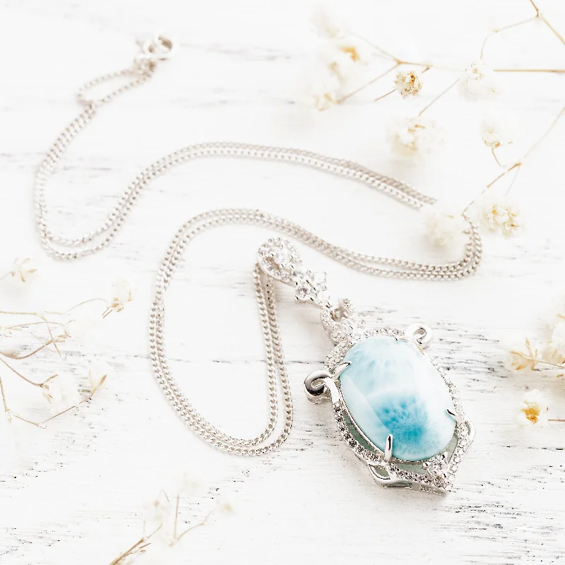 Handcrafted Gold Pendant Necklace For Weddings-Larimar Mythos Necklace