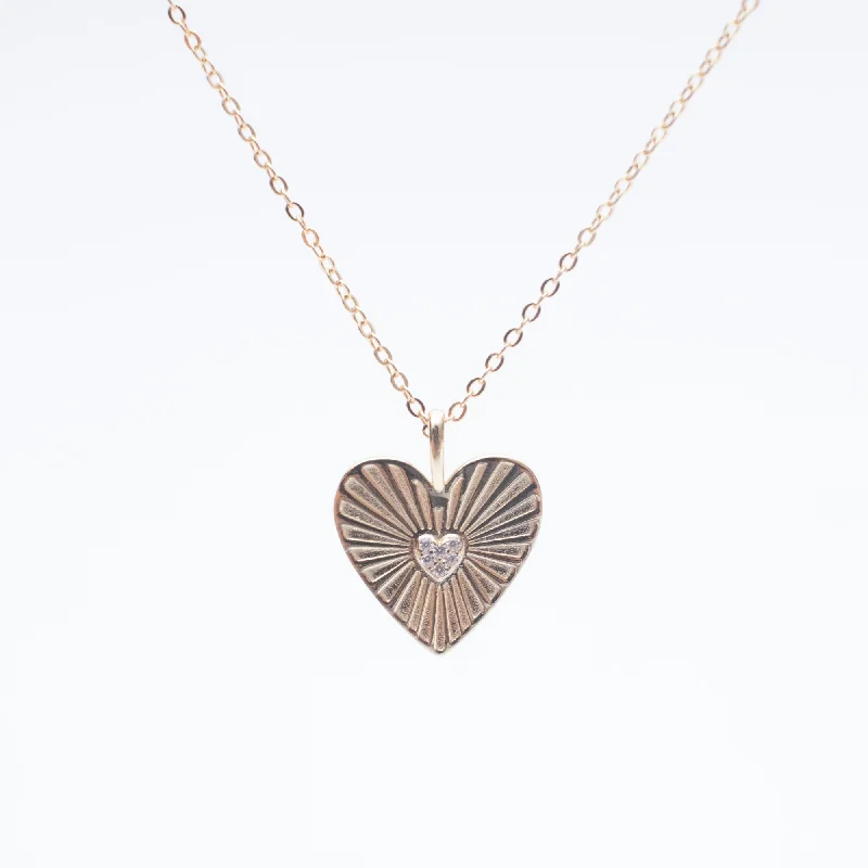 Trendy Silver Pendant Necklace For Day Wear-Gold Vermeil Sunbeam Heart Necklace