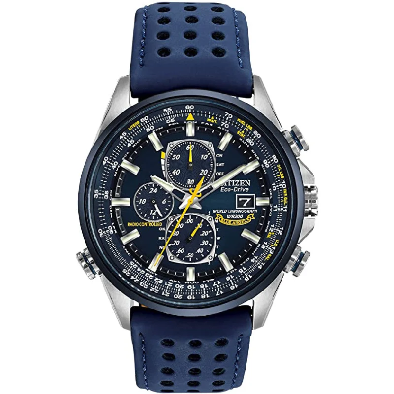 Casual Watches For Everyday Use-Citizen Eco-Drive Blue Angels Promaster World Chronograph A-T AT8020-03L