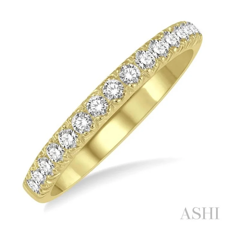 Simple Titanium Wedding Rings For Modern Grooms-1/3 ctw 15Stones Round Cut Diamond Wedding Band in 14K Yellow Gold