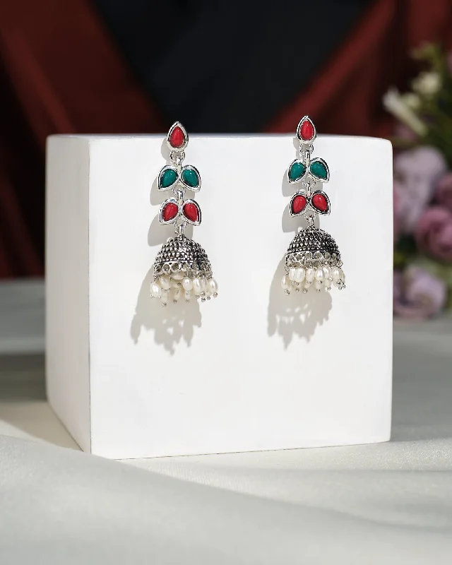 Retro-Inspired Earrings For Vintage Lovers-Oxidised Pearl Jhumki