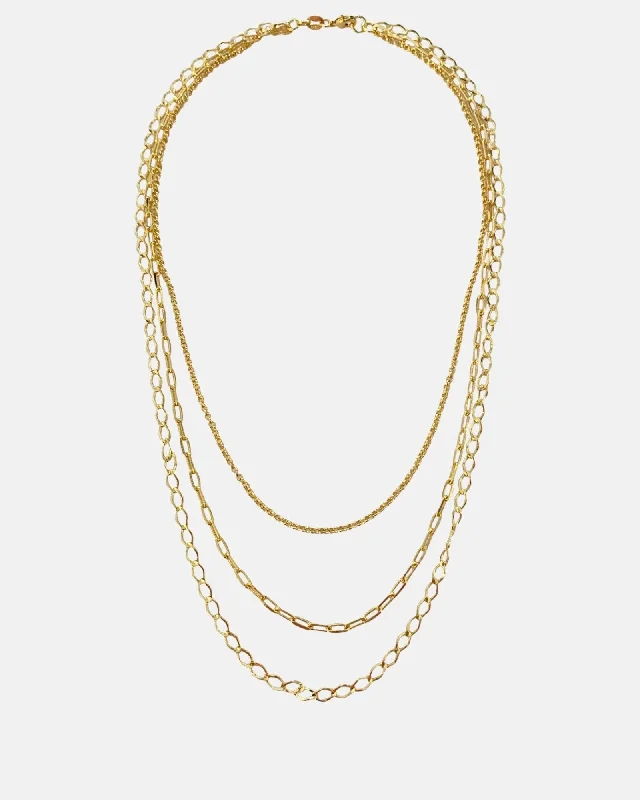 Classic Gold Chain Necklace For Brides-Triple Layered Necklace