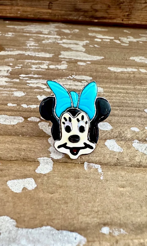 Simple Diamond Rings For Engagement Day-MINNIE MOUSE Zuni Toons Inlay Silver Ring • Size 9