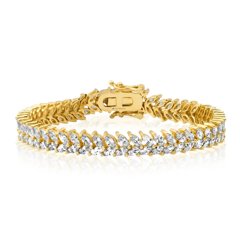 Unique Gemstone Stretch Bracelets-MARQUISE CZ TENNIS BRACELET, GOLD