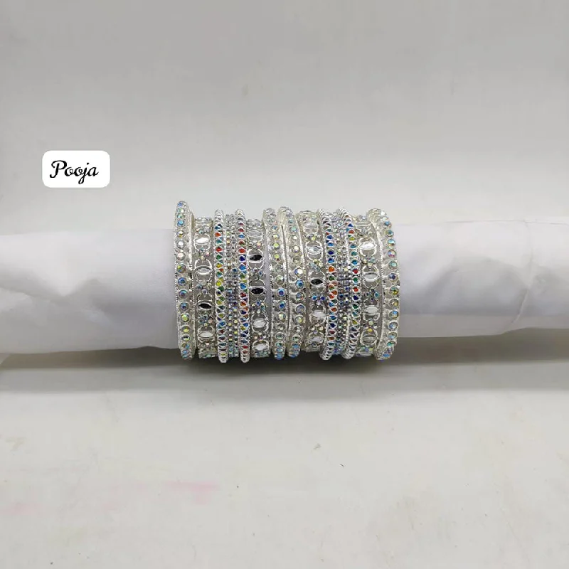 Classic Wedding Bangles For Bridesmaids Gifts-Pooja Bangles Silver Plated Bangles Set