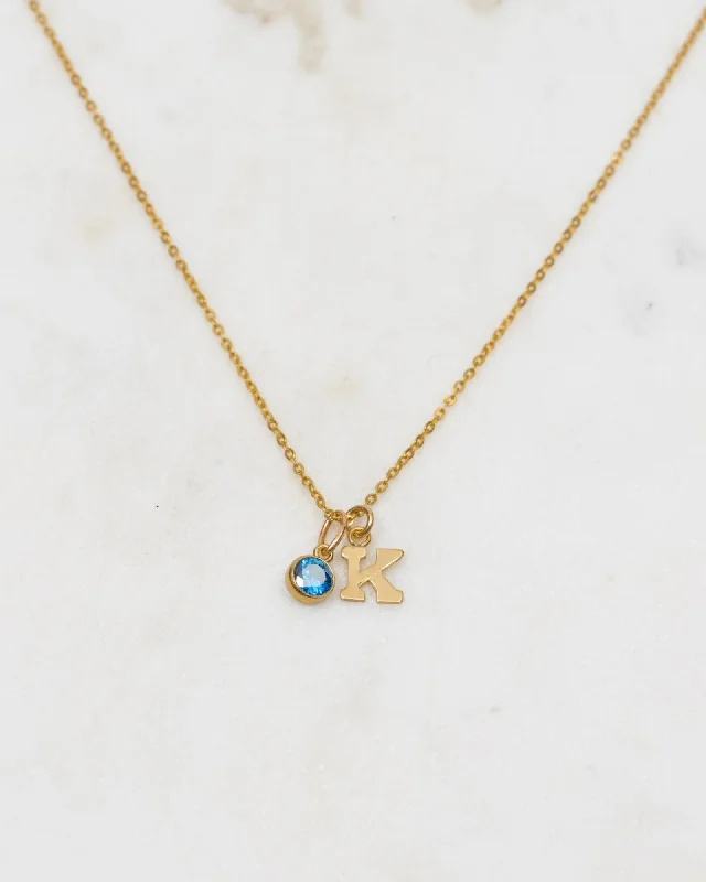 Classic Gold Necklace For Weddings-Initial K with Birthstone Necklace