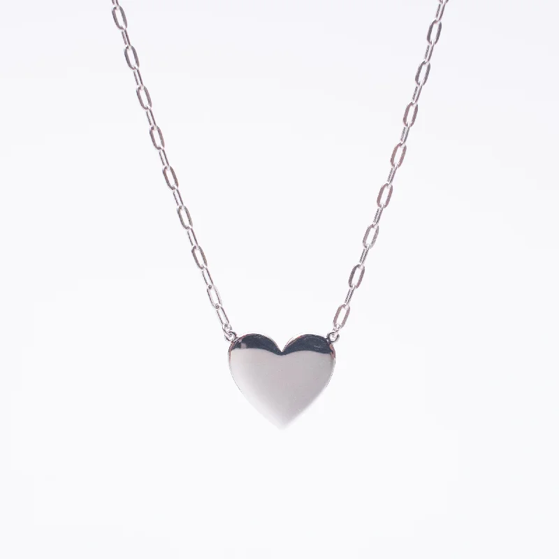 Trendy Beaded Necklace For Summer Look-Silver Cutout Flat Heart Necklace