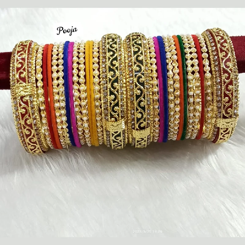 Personalized Custom Bangles For Bridesmaids-Pooja Bangles Gold Plated Bangles Set