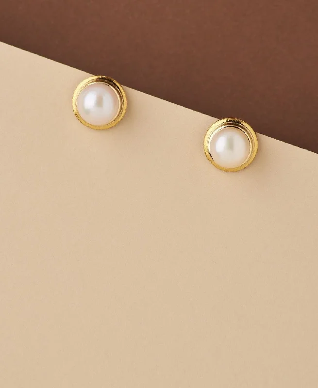 Elegant Earrings For Wedding Guests-Classy White Pearl Stud Earring