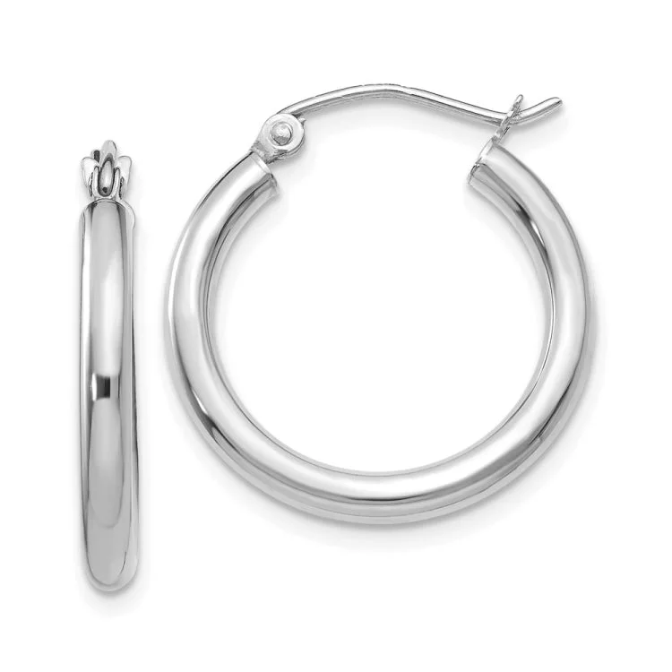 Chic Gold Earrings For Formal Occasions-14K White Gold Polished 2.5mm Tube Hoop Earrings