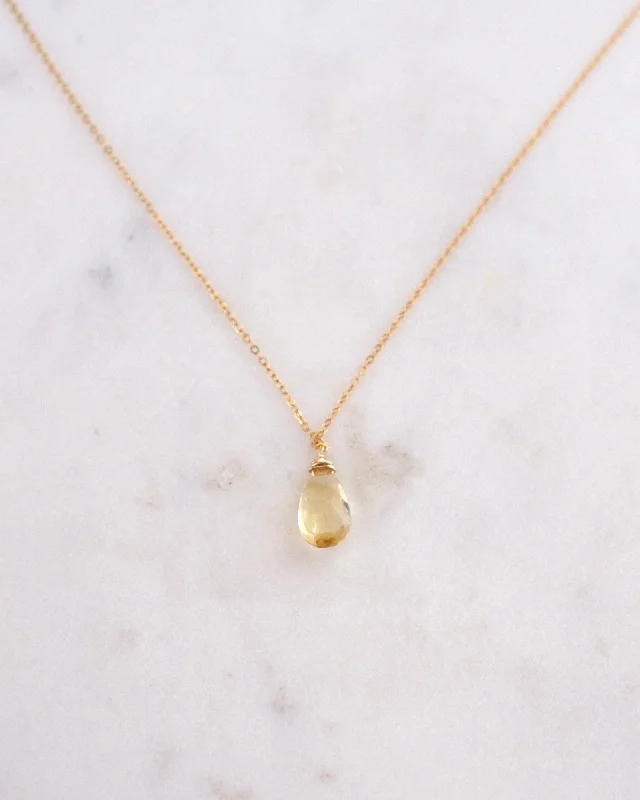 Personalized Silver Necklace For Her-Citrine Drop Necklace