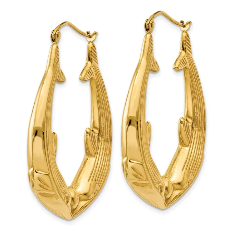 Luxury Earrings For Special Events-14k Polished Dolphin Hoop Earrings