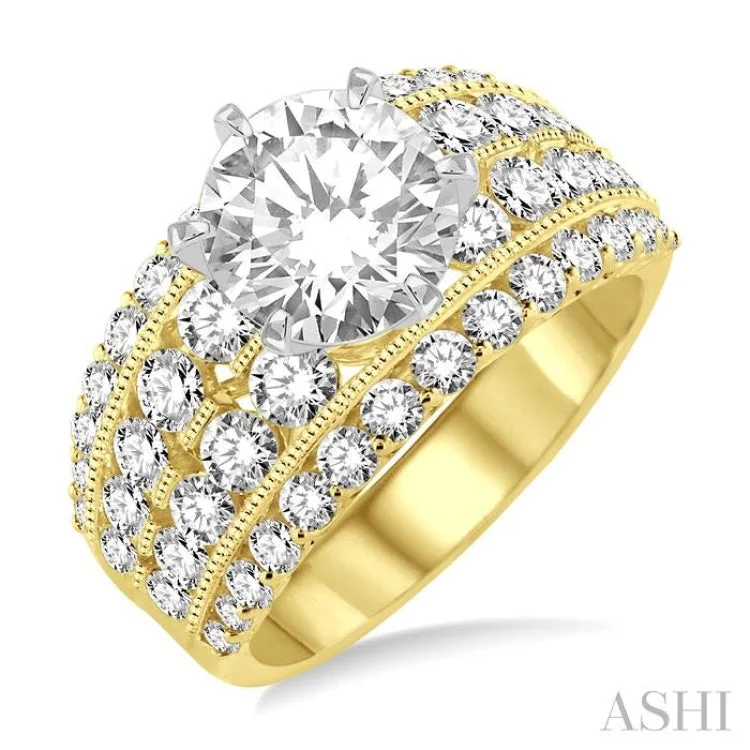 Sparkling Gemstone Rings For Engagement Day-2 1/10 Ctw Diamond Semi-mount Engagement Ring in 14K Yellow and White Gold