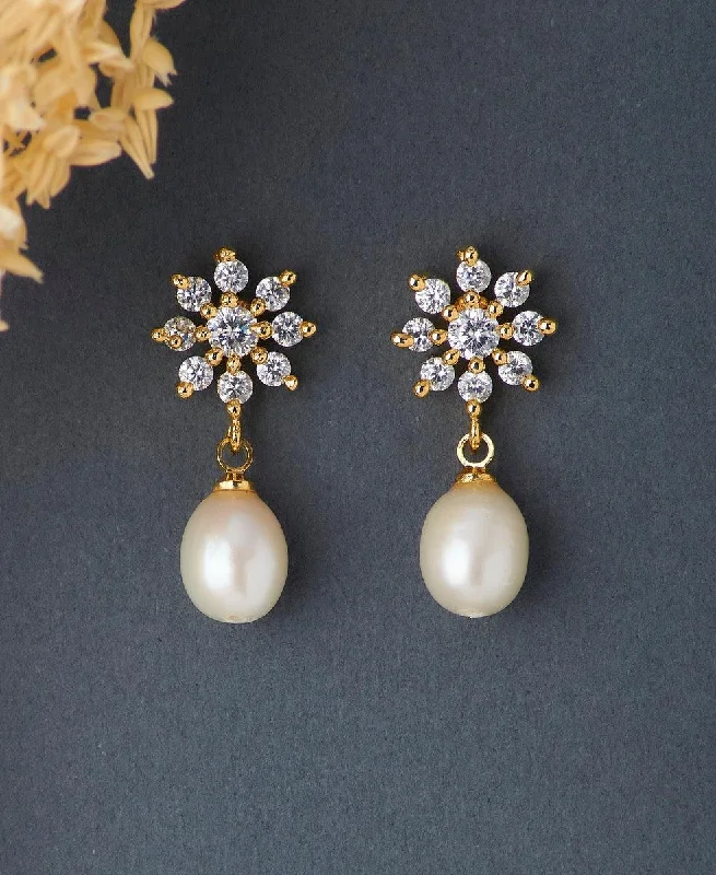 Elegant Teardrop Earrings For Evening Wear-Floral Stone Studded Pearl Earring