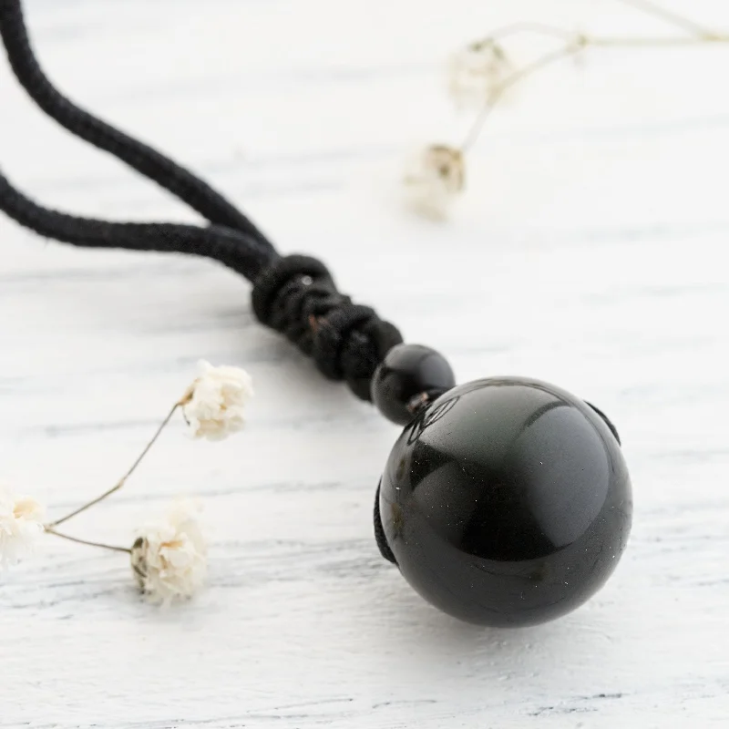 Simple Gold Necklace For Casual Wear-Obsidian Stone Necklace